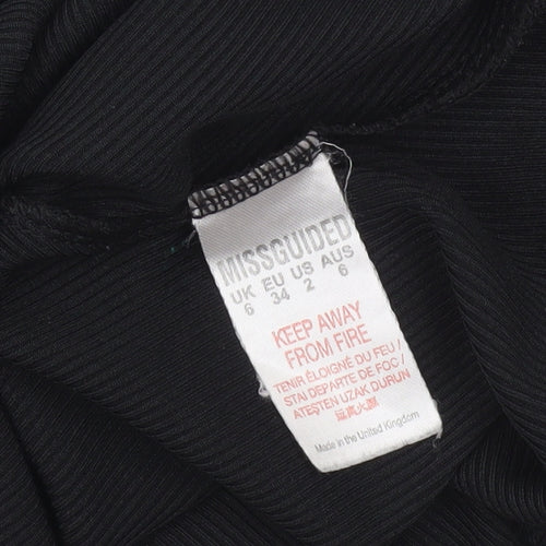 Missguided Women’s Black Size 6 Fit & Flare Knit Ruffle Sleeve Dress
