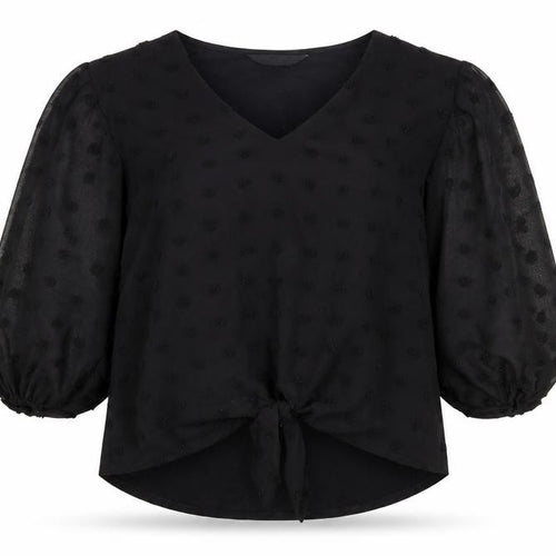 F&F Women’s Black Sheer Polka Dot Tie Front Tunic Blouse Size 8