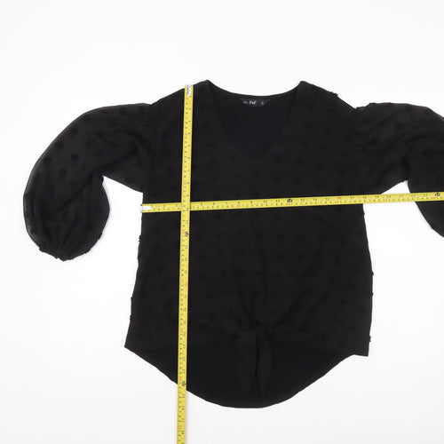 F&F Women’s Black Sheer Polka Dot Tie Front Tunic Blouse Size 8