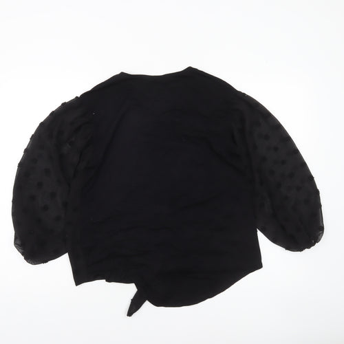 F&F Women’s Black Sheer Polka Dot Tie Front Tunic Blouse Size 8