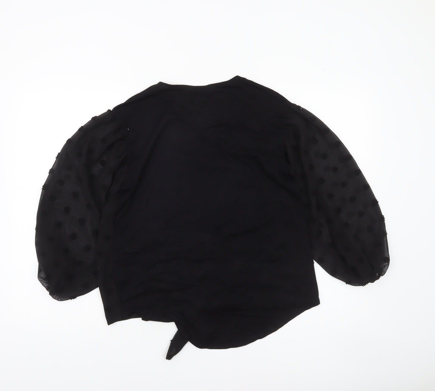 F&F Women’s Black Sheer Polka Dot Tie Front Tunic Blouse Size 8