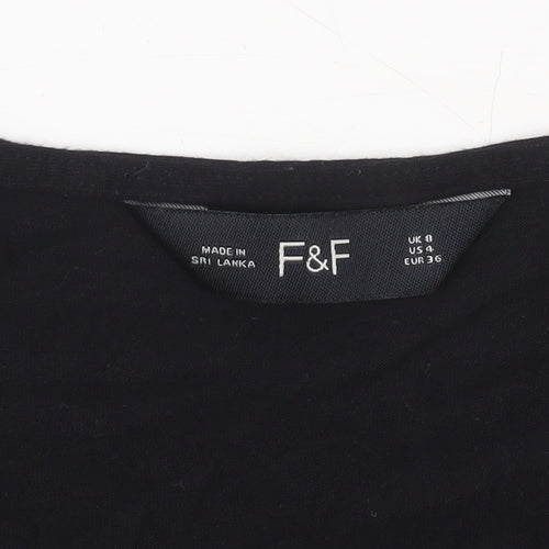 F&F Women’s Black Sheer Polka Dot Tie Front Tunic Blouse Size 8
