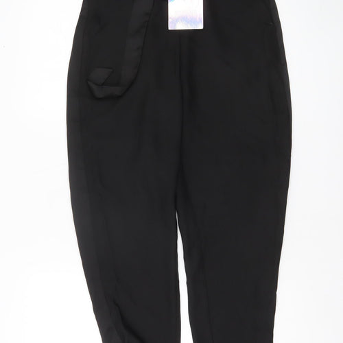 Missguided Women’s Black High Rise Belted Ankle Zip Tapered Trousers UK 10