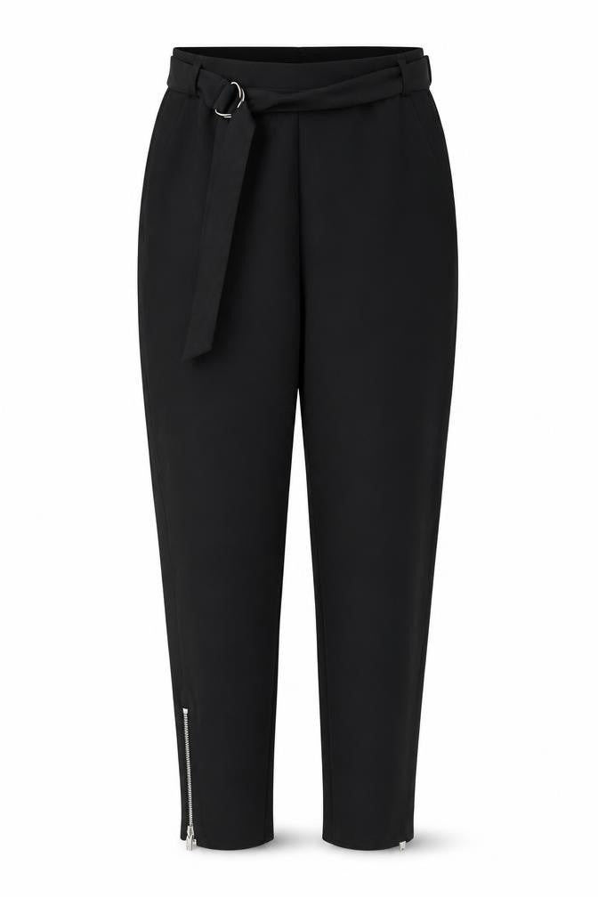 Missguided Women’s Black High Rise Belted Ankle Zip Tapered Trousers UK 10