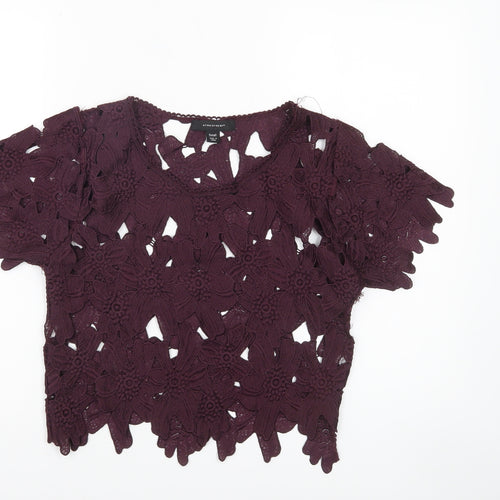 Atmosphere Womens Purple Floral Lace Cropped Blouse Size S
