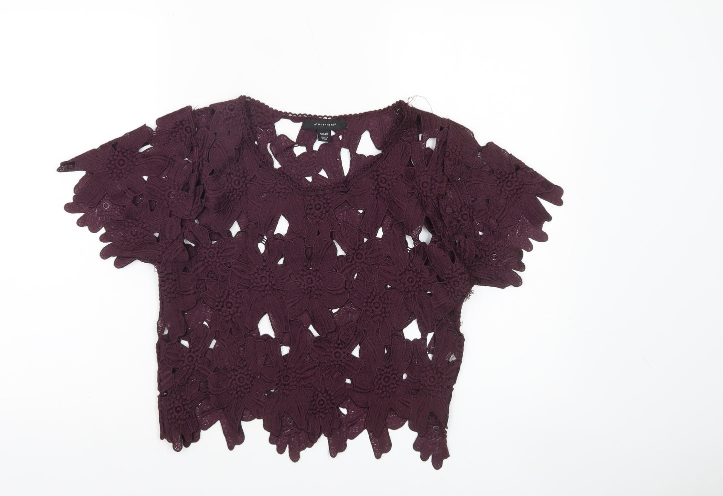 Atmosphere Womens Purple Floral Lace Cropped Blouse Size S