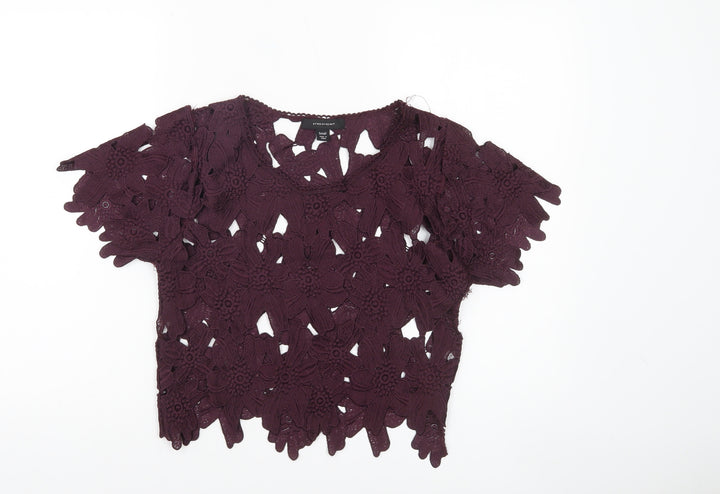 Atmosphere Womens Purple Floral Lace Cropped Blouse Size S