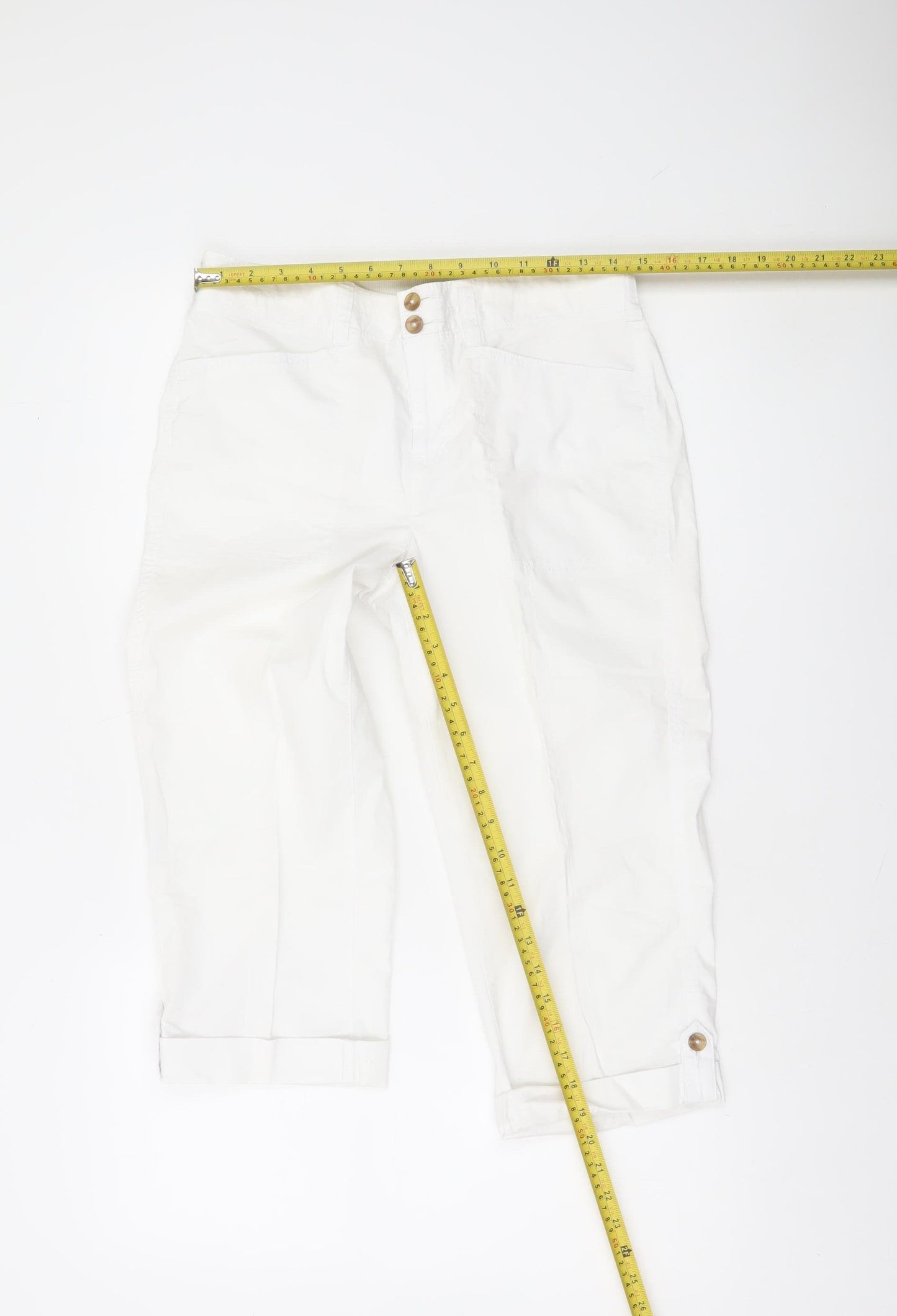 Dunnes Stores Womens White Cotton Capri Trousers Size 10