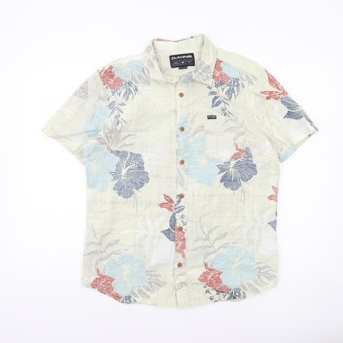Dakine Men Beige Blue Floral Hawaiian Short Sleeve Button-Up Shirt M