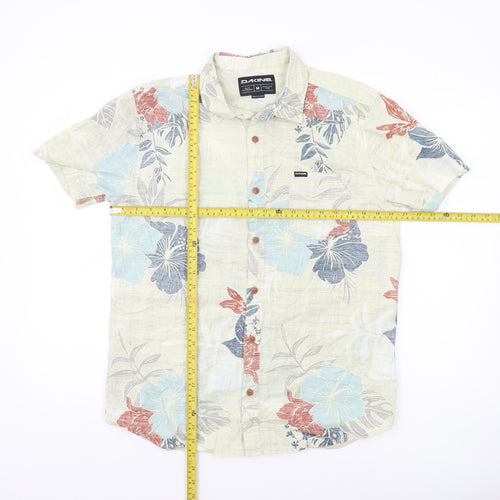 Dakine Men Beige Blue Floral Hawaiian Short Sleeve Button-Up Shirt M