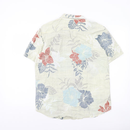 Dakine Men Beige Blue Floral Hawaiian Short Sleeve Button-Up Shirt M