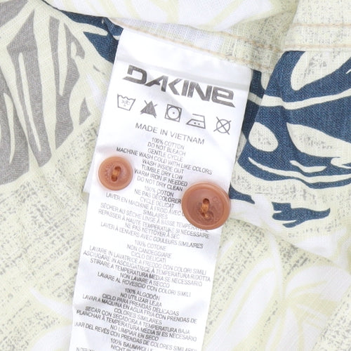 Dakine Men Beige Blue Floral Hawaiian Short Sleeve Button-Up Shirt M
