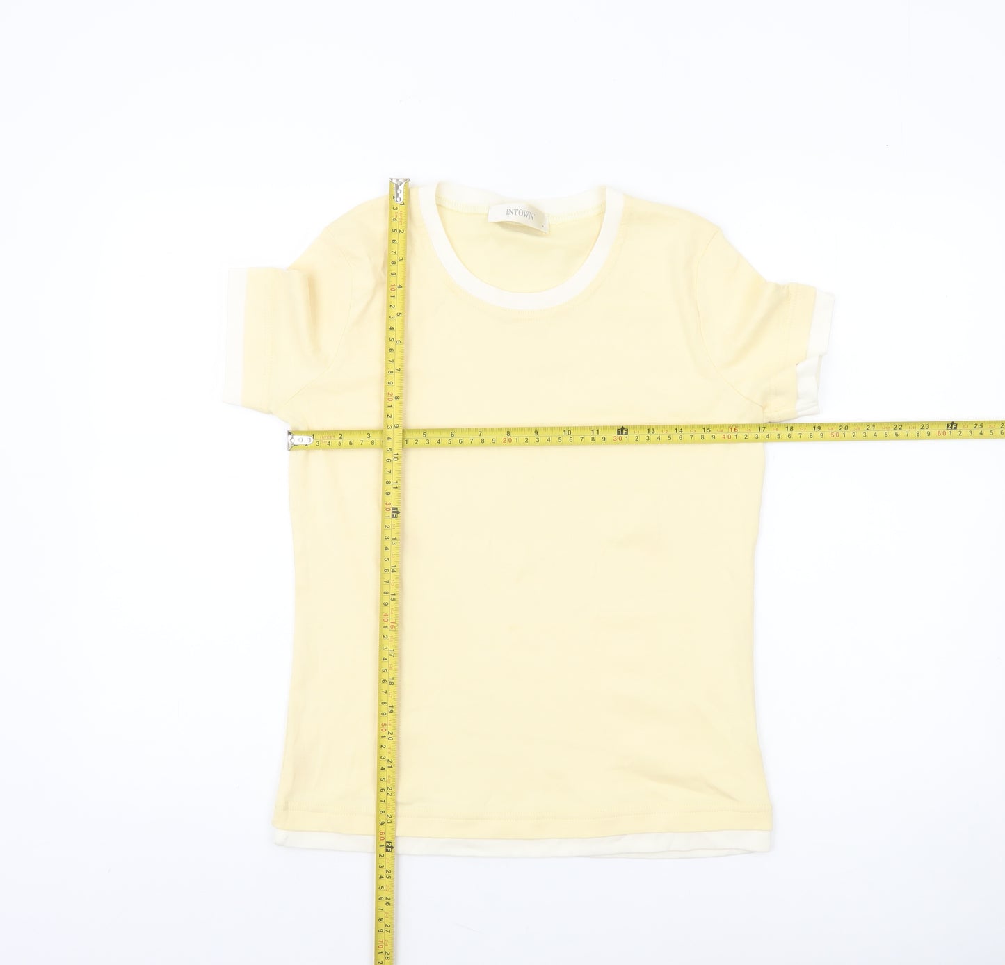 INTOWN Women’s Yellow Ringer Cotton T-Shirt Size M