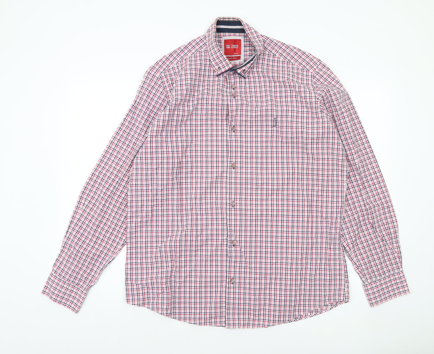 6th Sense Men’s Multicoloured Check Cotton Long Sleeve Button-Up Shirt L