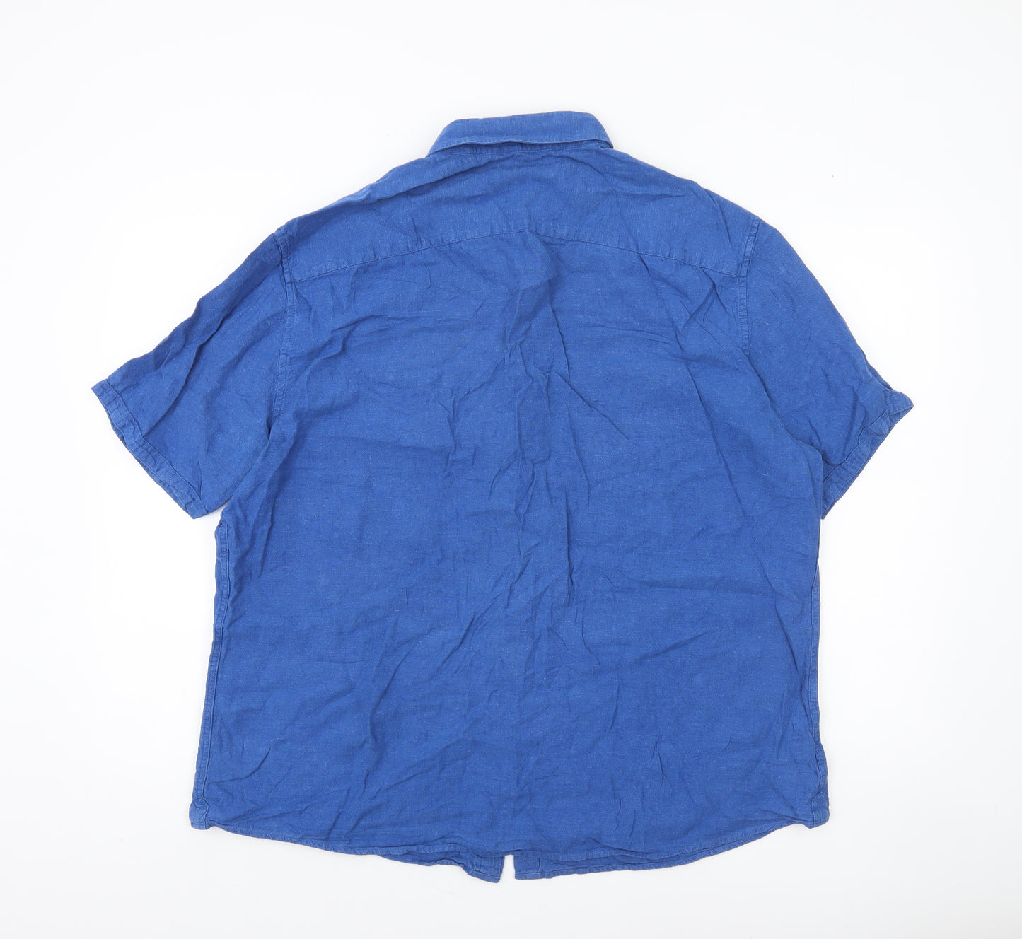 Dunnes Stores Men Blue Linen Blend Short Sleeve Button-Up Shirt XL Regular Fit