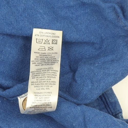 Dunnes Stores Men Blue Linen Blend Short Sleeve Button-Up Shirt XL Regular Fit