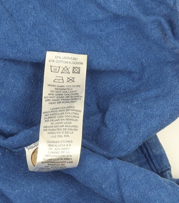 Dunnes Stores Men Blue Linen Blend Short Sleeve Button-Up Shirt XL Regular Fit