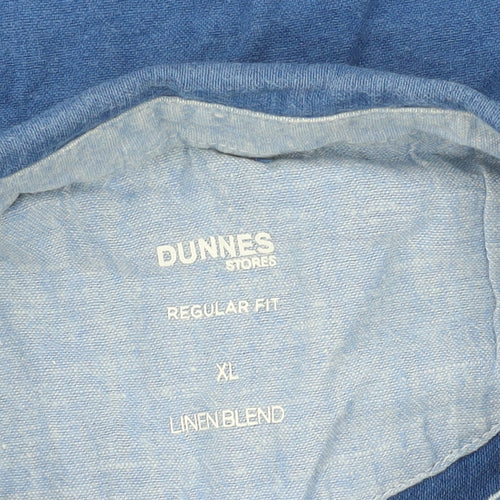 Dunnes Stores Men Blue Linen Blend Short Sleeve Button-Up Shirt XL Regular Fit