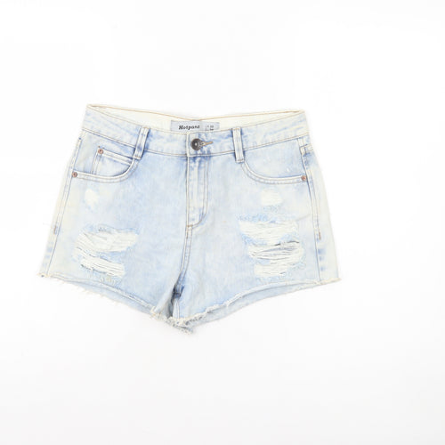 New Look Women's Blue Denim Hot Pants UK 10 Distressed Cotton Shorts