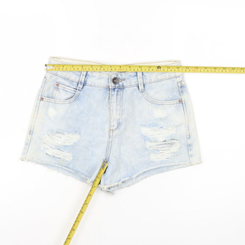 New Look Women's Blue Denim Hot Pants UK 10 Distressed Cotton Shorts