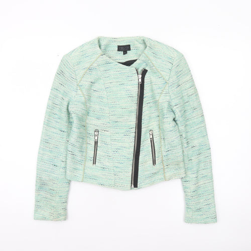 Topshop Women Green Size 8 Biker Style Tweed Short Jacket