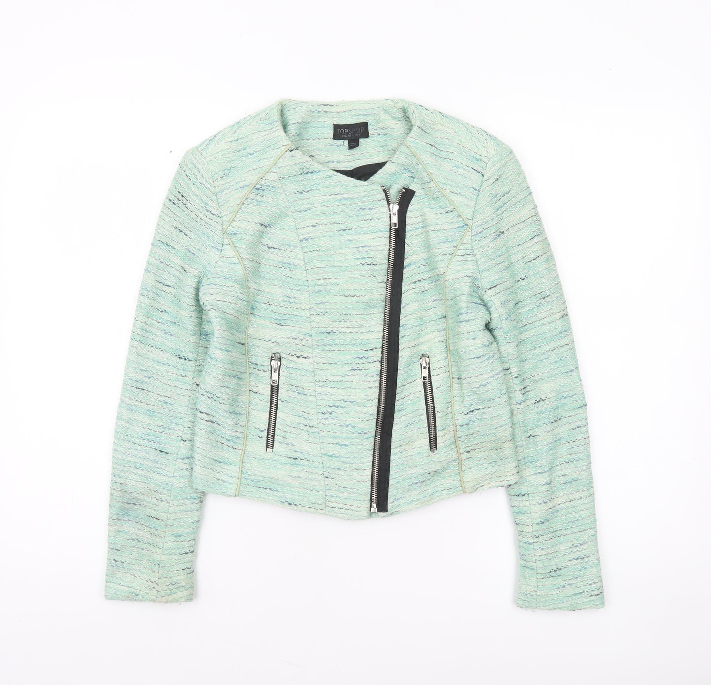 Topshop Women Green Size 8 Biker Style Tweed Short Jacket