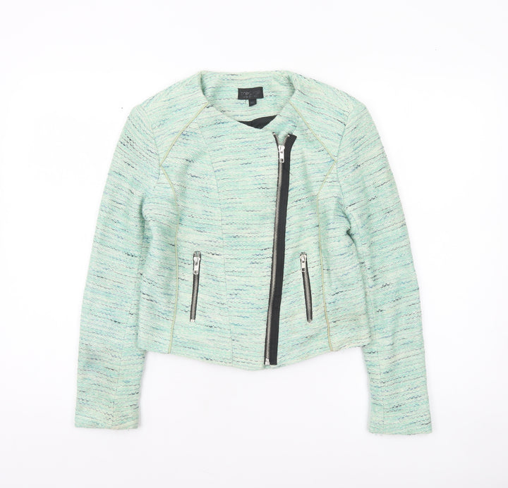 Topshop Women Green Size 8 Biker Style Tweed Short Jacket