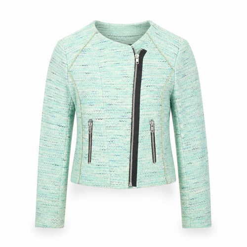 Topshop Women Green Size 8 Biker Style Tweed Short Jacket