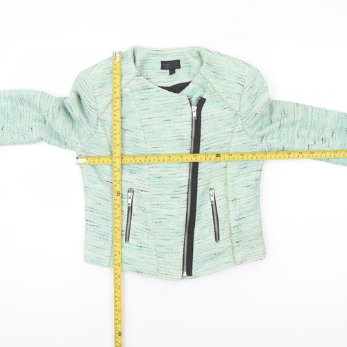 Topshop Women Green Size 8 Biker Style Tweed Short Jacket