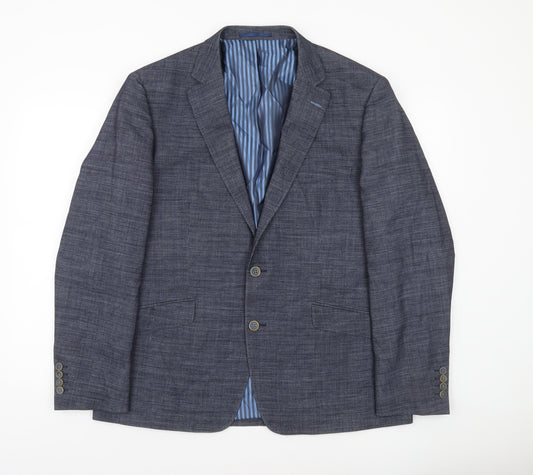 Douglas Men's Blue Wool Check 42R Single Breasted Blazer