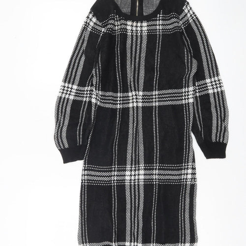Dorothy Perkins Women Black Check Knit Bodycon Dress Size 8