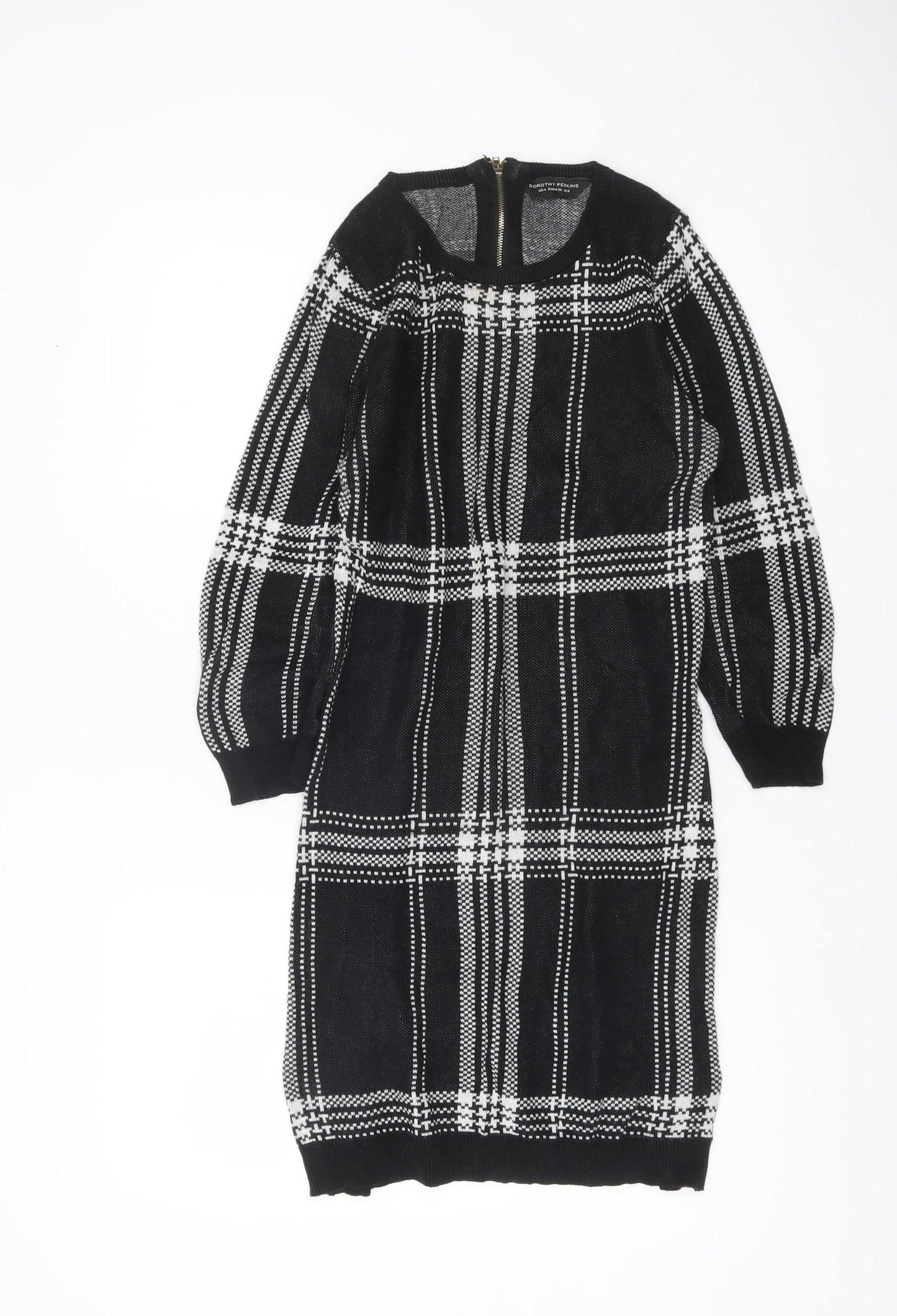 Dorothy Perkins Women Black Check Knit Bodycon Dress Size 8