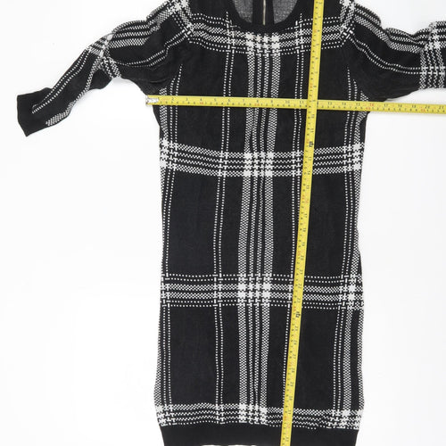 Dorothy Perkins Women Black Check Knit Bodycon Dress Size 8
