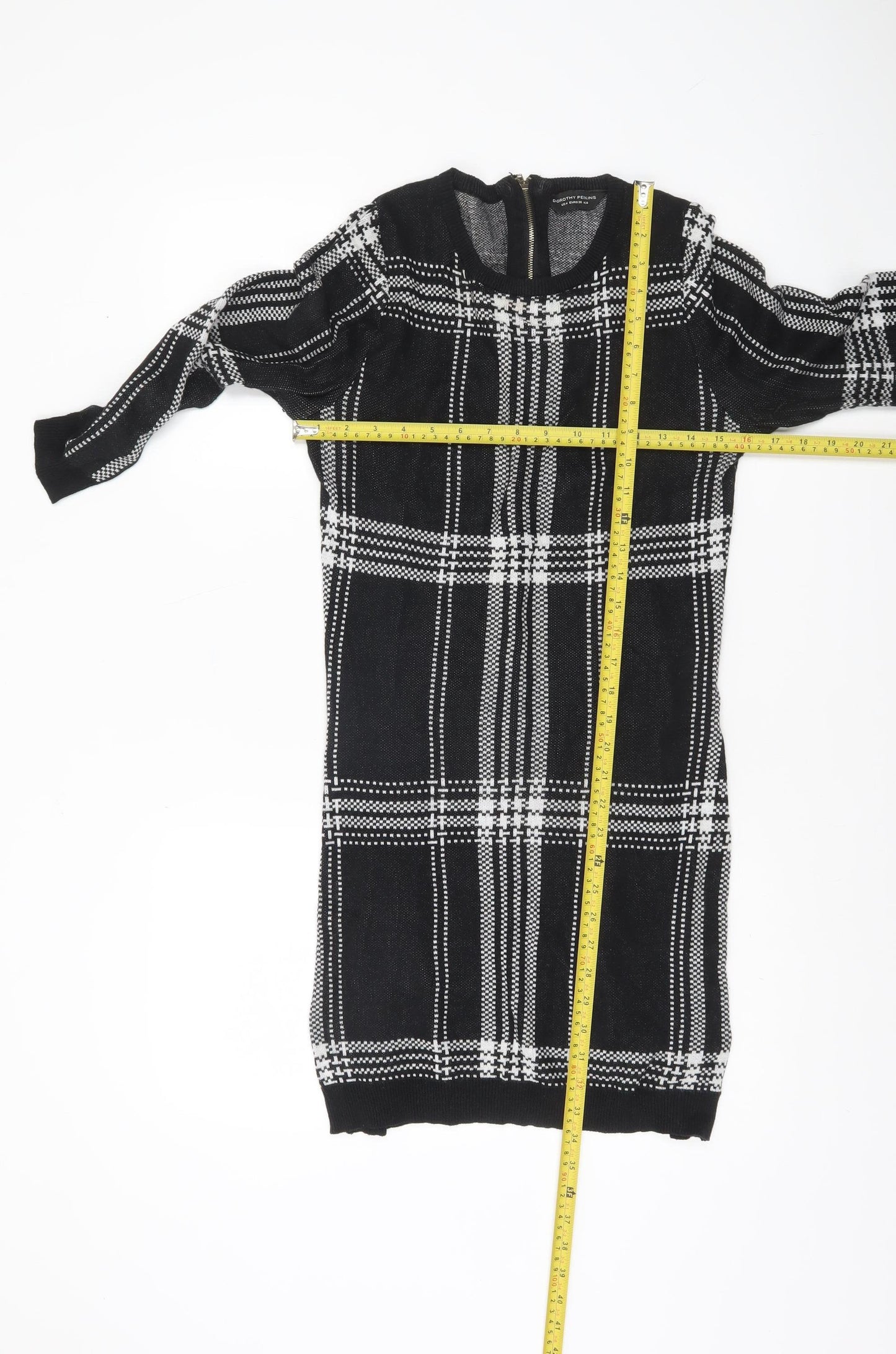 Dorothy Perkins Women Black Check Knit Bodycon Dress Size 8