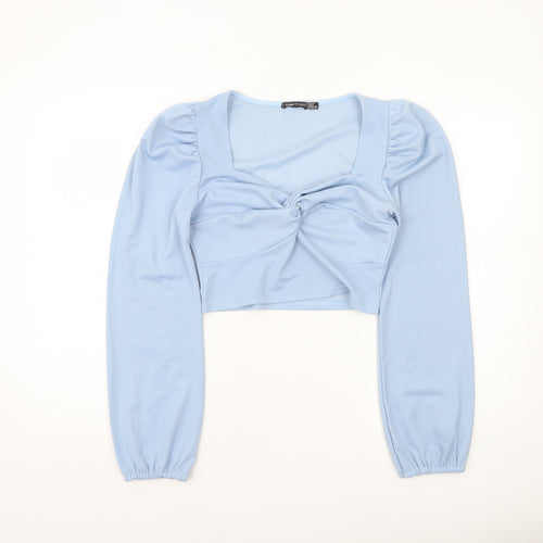 I SAW IT FIRST Women's Blue Cropped Long Sleeve Blouse UK 12