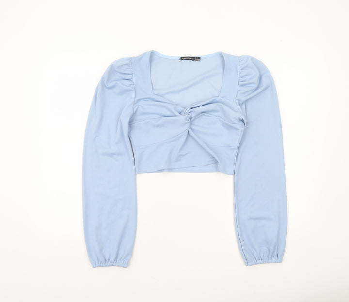 I SAW IT FIRST Women's Blue Cropped Long Sleeve Blouse UK 12