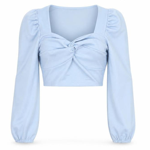 I SAW IT FIRST Women's Blue Cropped Long Sleeve Blouse UK 12