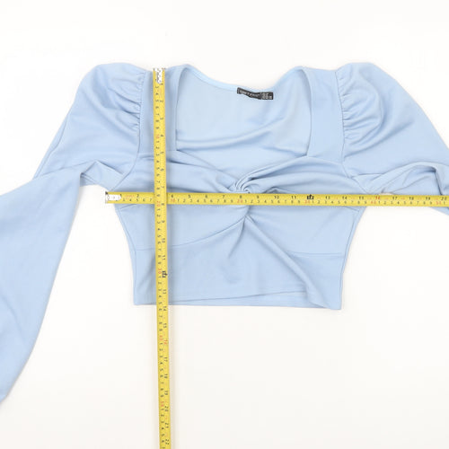 I SAW IT FIRST Women's Blue Cropped Long Sleeve Blouse UK 12