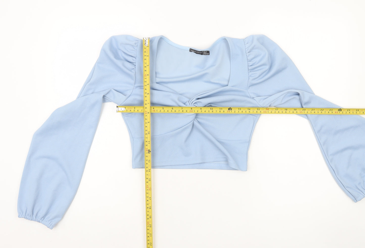 I SAW IT FIRST Women's Blue Cropped Long Sleeve Blouse UK 12