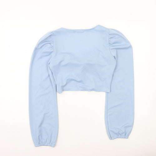 I SAW IT FIRST Women's Blue Cropped Long Sleeve Blouse UK 12