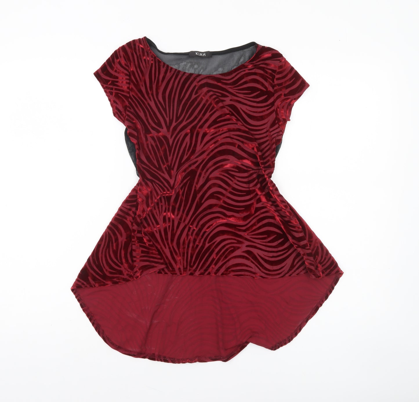 KIAH Women's Red Velvet Animal Print Tunic Blouse S Short Sleeve