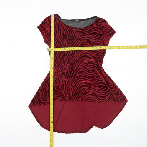 KIAH Women's Red Velvet Animal Print Tunic Blouse S Short Sleeve