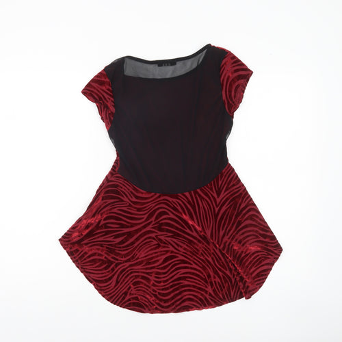 KIAH Women's Red Velvet Animal Print Tunic Blouse S Short Sleeve