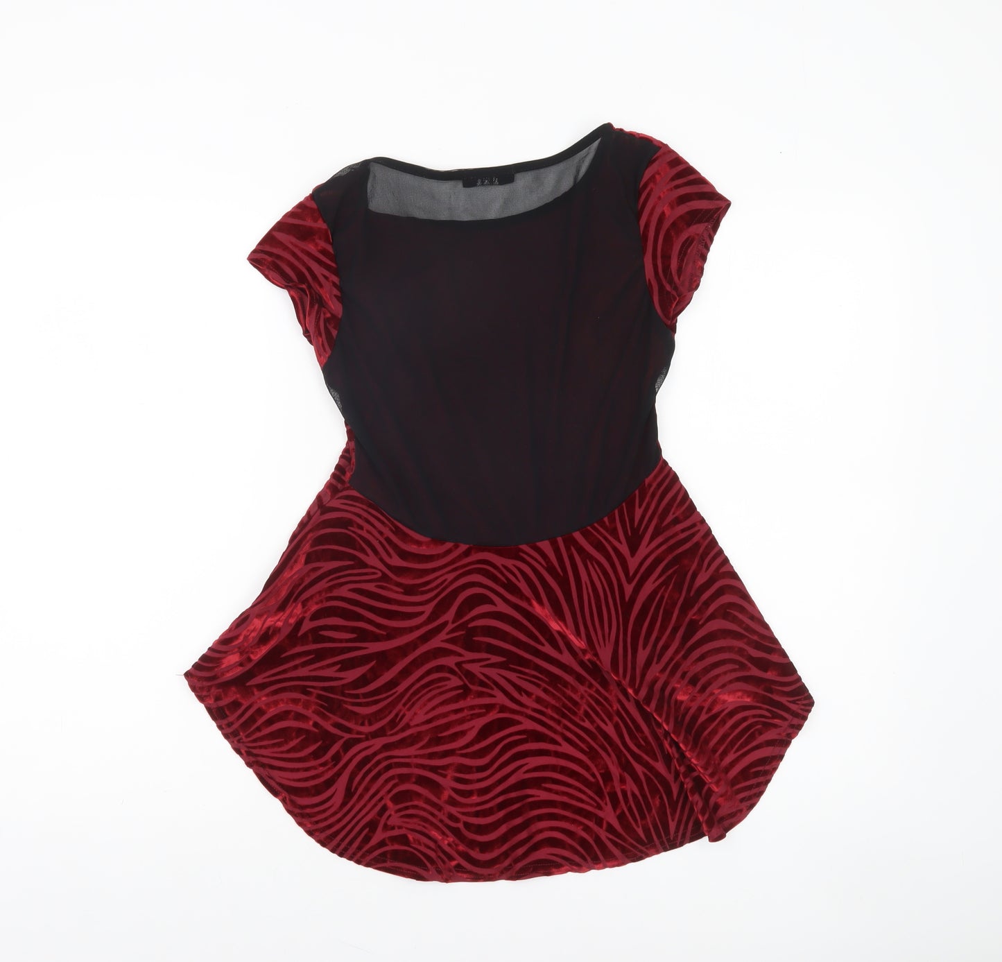 KIAH Women's Red Velvet Animal Print Tunic Blouse S Short Sleeve