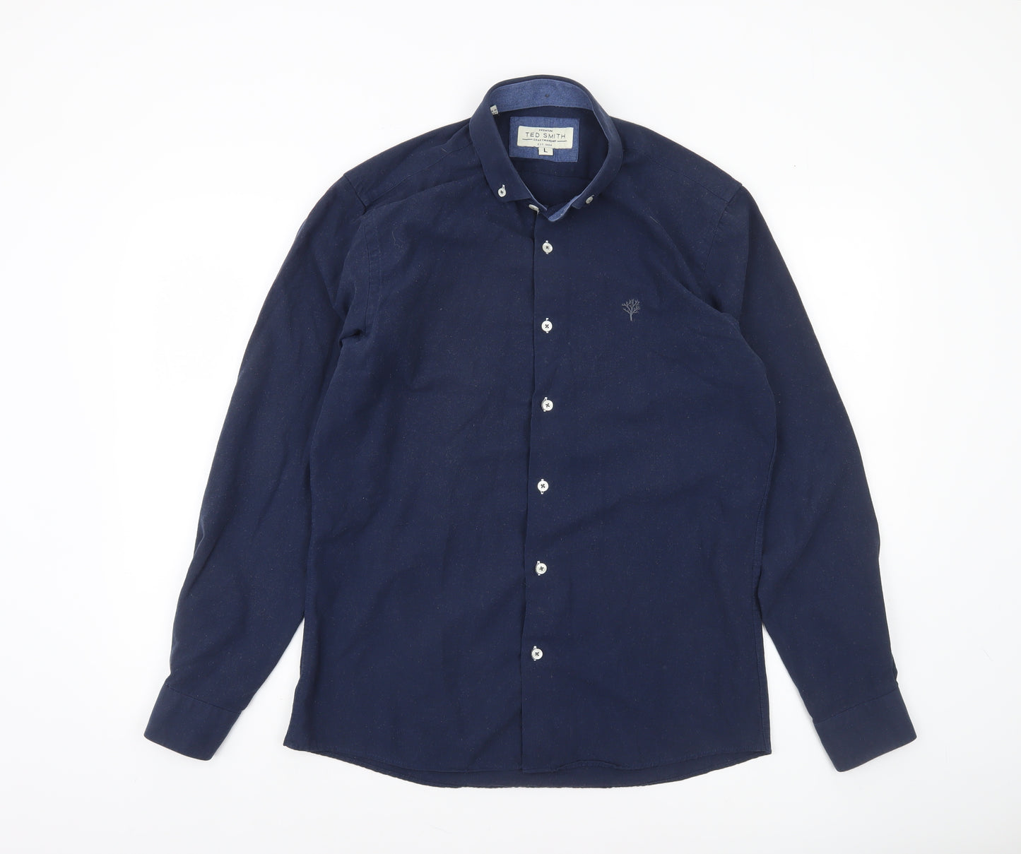 Ted Smith Men's Blue Slim Fit Long Sleeve Button-Up Shirt L