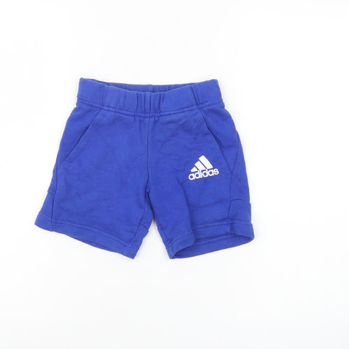 Adidas Boys Blue Sweat Shorts 7-8 Years XS Cotton Blend Activewear
