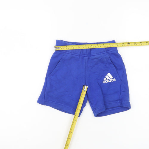 Adidas Boys Blue Sweat Shorts 7-8 Years XS Cotton Blend Activewear