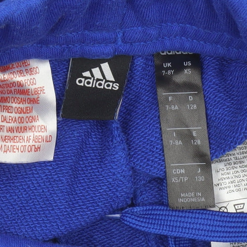 Adidas Boys Blue Sweat Shorts 7-8 Years XS Cotton Blend Activewear