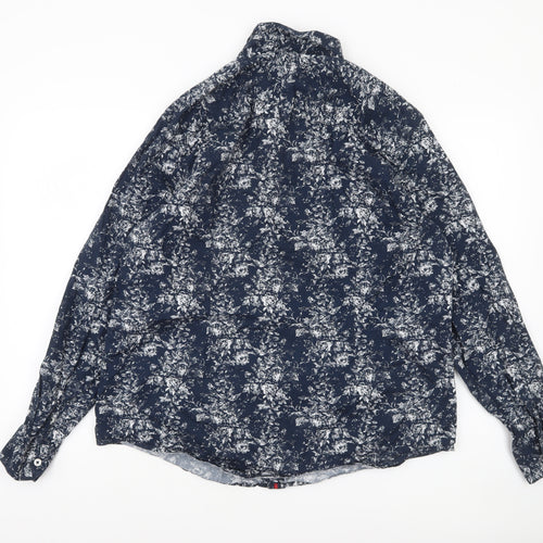 EASY Men's Blue Floral Long Sleeve Button-Up Shirt XL