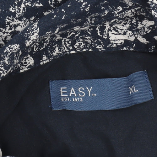 EASY Men's Blue Floral Long Sleeve Button-Up Shirt XL